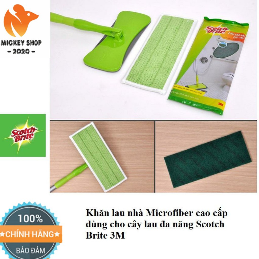 [ HÓT HÒN HỌT] Combo 5 Khăn Lau Nhà Microfiber Cao Cấp Scotch-Brite 3M – Dùng Cho Cây Lau Đa Năng 3 Trong 1 ( Lớn )