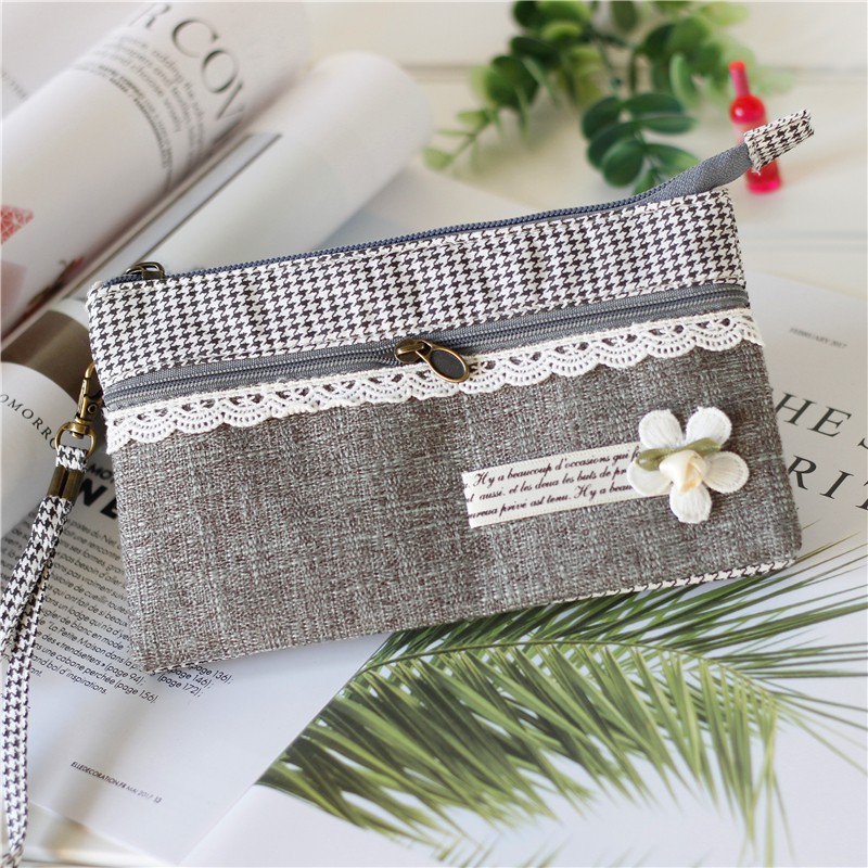Túi Đựng Điện Thoại Di Động/Tiền Xu/Điện Thoại Bằng Vải Cotton Lanh Họa Tiết Hoa Phong Cách Mới