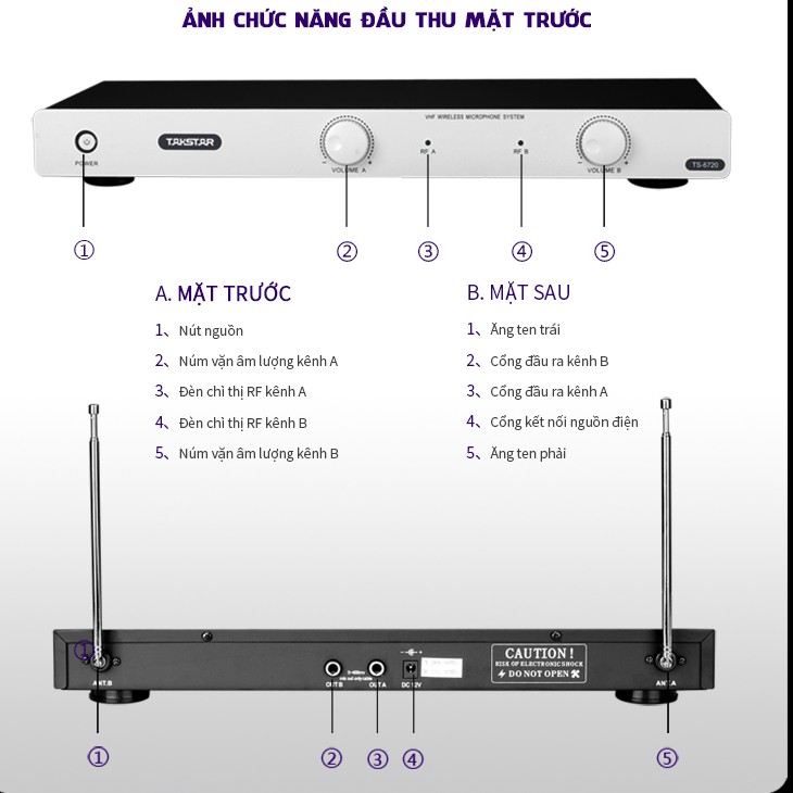 (FREESHIP) Mic không dây VHF Takstar 6720 đen/trắng bảo hành 24 tháng cao cấp đổi trả miễn phí 7 ngày uy tín người dùng