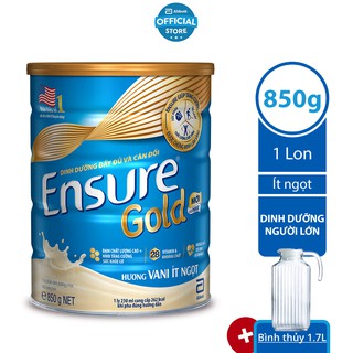 [Tặng Bình thủy tinh 1.7L] Sữa bột Ensure ít ngọt 850g