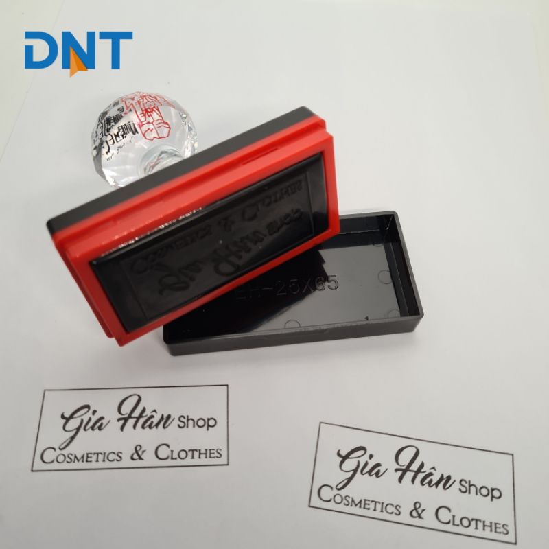 Con dấu EH2565 In logo tên shop lên mọi chất liệu. Tặng kèm 1 lọ mực 10ml