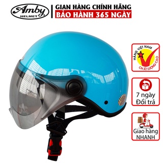 Mũ Bảo Hiểm Nửa Đầu Amby ST05, có kính che nửa mặt, kiểu dáng thời trang cho nam và nữ - Xanh Dương