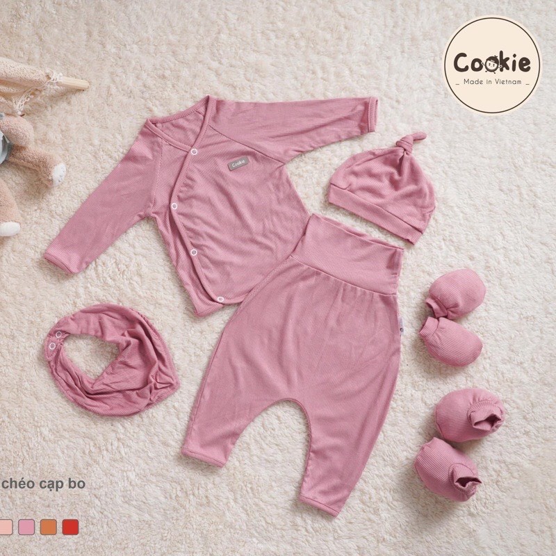Cookie - Sét Phụ kiện Mũ, Tất tay, tất chân, Yếm kèm Nơ quần đầu Turban cho bé sơ sinh