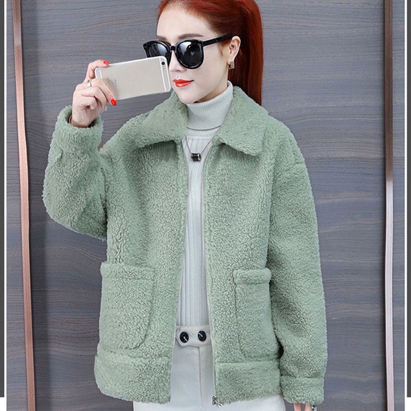 Áo khoác YEYA len lông cừu dáng rộng phong cách Hàn Quốc thời trang mùa đông cho nữ