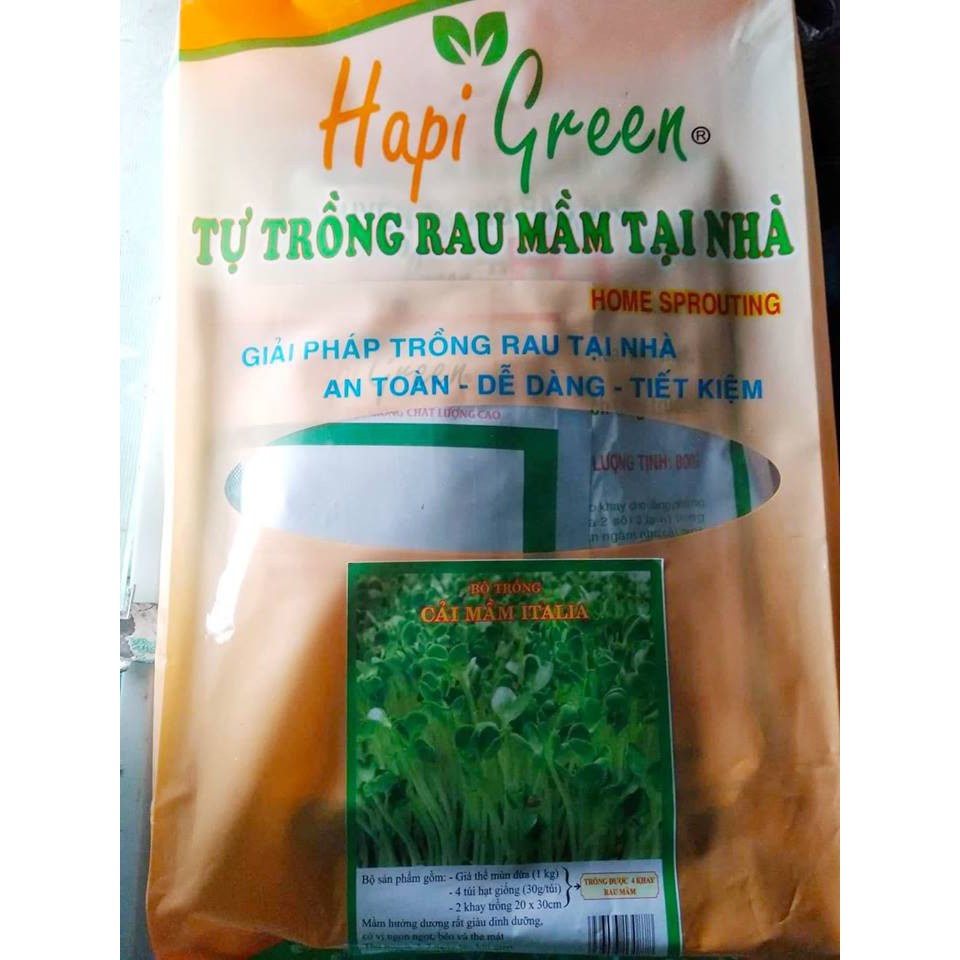 Trọn bộ trồng rau mầm sạch tại nhà siêu tiết kiệm (2 khay + 1kg giá thể + 120gr rau ầm cải bông xanh Italia)