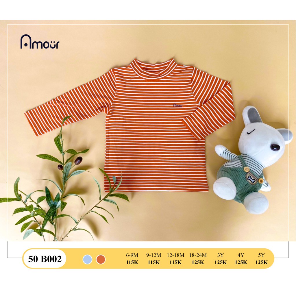 Áo cổ kẻ cho bé trai bé gái hãng Amour vải Bamboo sợi tre Rất Mềm Mịn