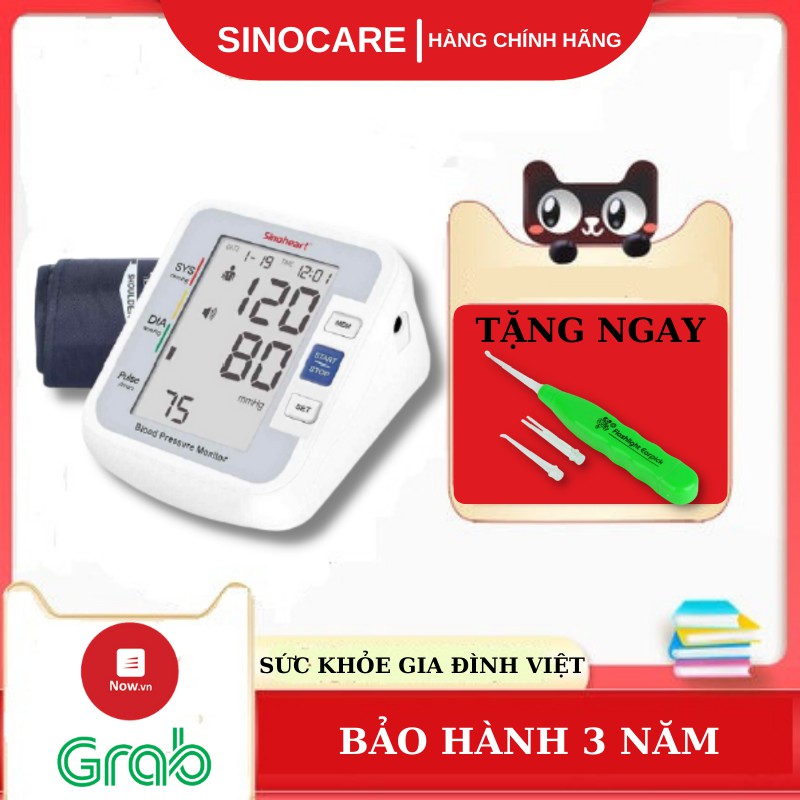 Máy đo huyết áp bắp tay Sinoheart BA-801 - Sinocare Công nghệ Đức TẶNG THÊM dụng cụ lấy ráy tai có đèn