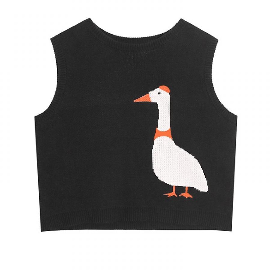 Áo Ba Lỗ Dệt Kim Dáng Rộng In Hình Hoạt Hình Xinh Xắn Cho Nữ