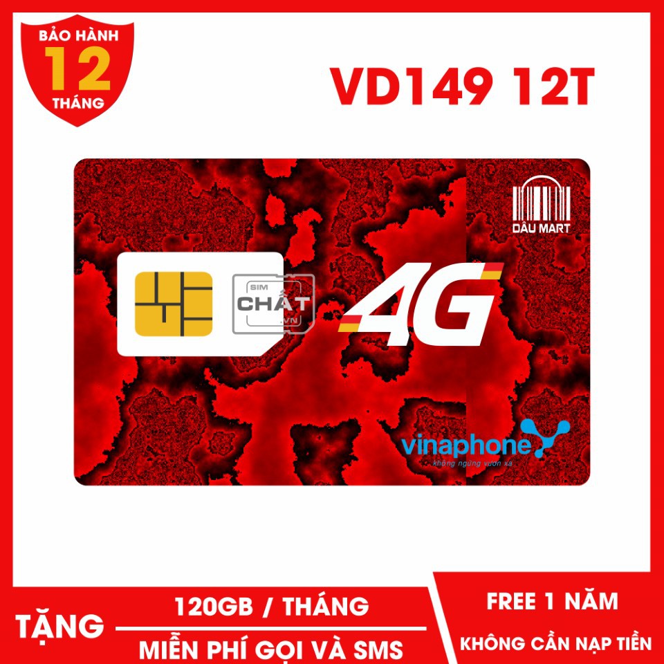  SIM 4G Vinaphone VD89 VD149 D60G 12T Tặng 120GB / Tháng Miễn Phí Nghe Gọi & SMS 12 Thá