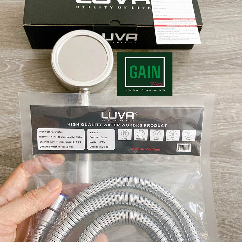 Combo vòi hoa sen Luva VS4 kèm dây sen Luva dài 1.5m BH 1 năm đổi lỗi 30 ngày, lõi đồng, inox 304