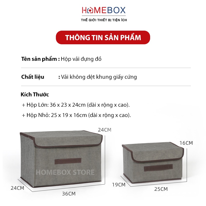 Hộp vải đựng quần áo, đồ lót đồ tiện ích đa năng gấp gọn, Thùng vải để đồ có nắp, quai xách tiện lợi khung giấy cứng cáp