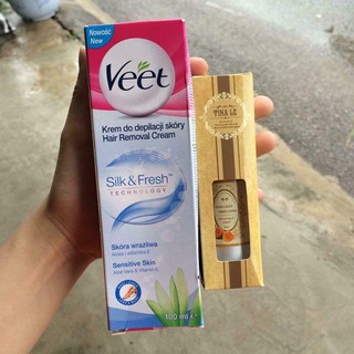 Combo kem tẩy lông Veet và tinh chất triệt lông Tina lê