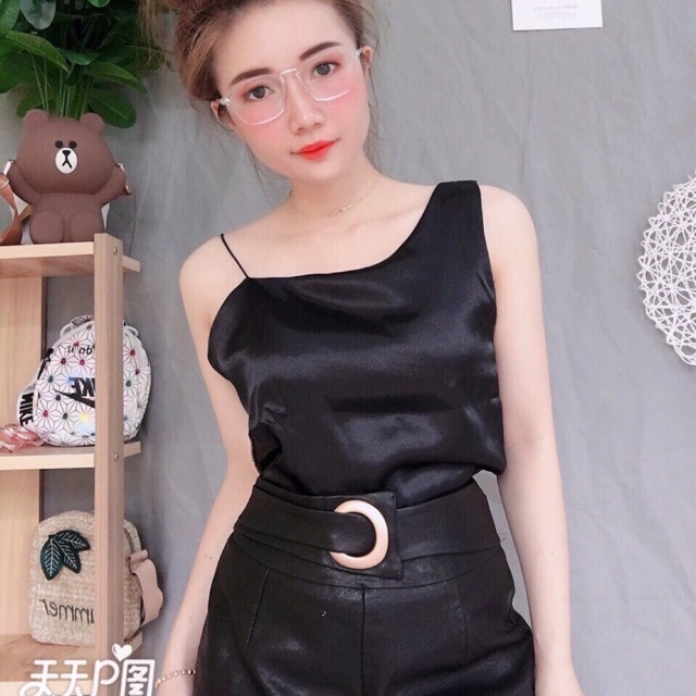 Áo phi rũ lệch vai chanh xả dễ phối đồ