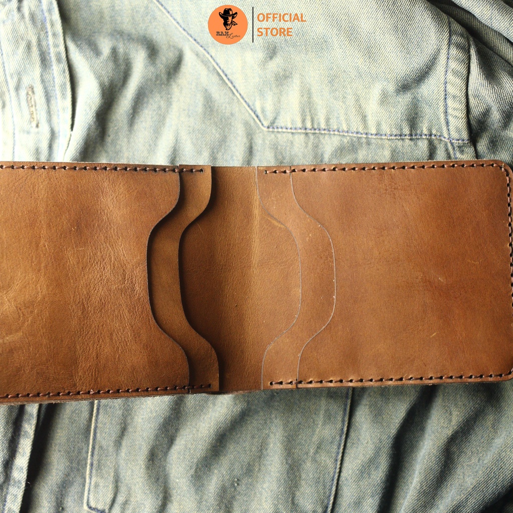 Ví nam dáng ngang da bò màu nâu sáng - RAM Leather