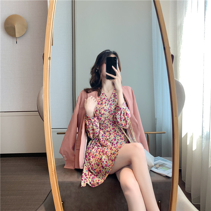 Đầm chiffon IELGY dài tay in hoa kiểu Pháp xinh xắn dễ thương cho nữ