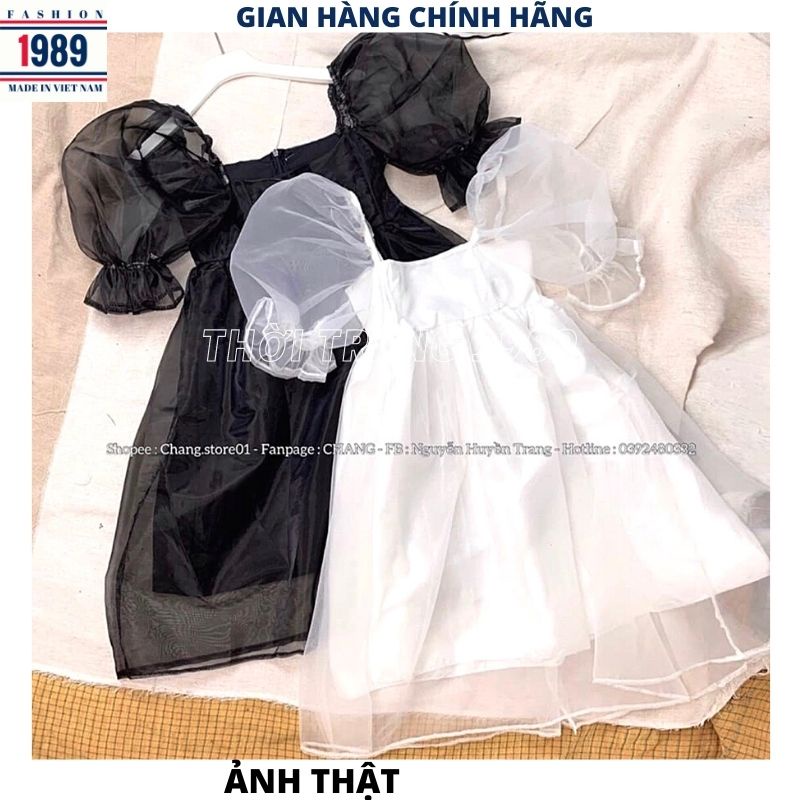 Váy babydoll công chúa nơ sau voan tơ 2 lớp kiểu dáng hàn quốc xèo bồng tiểu thư dễ thương ulzzang -PHƯƠNG 1989