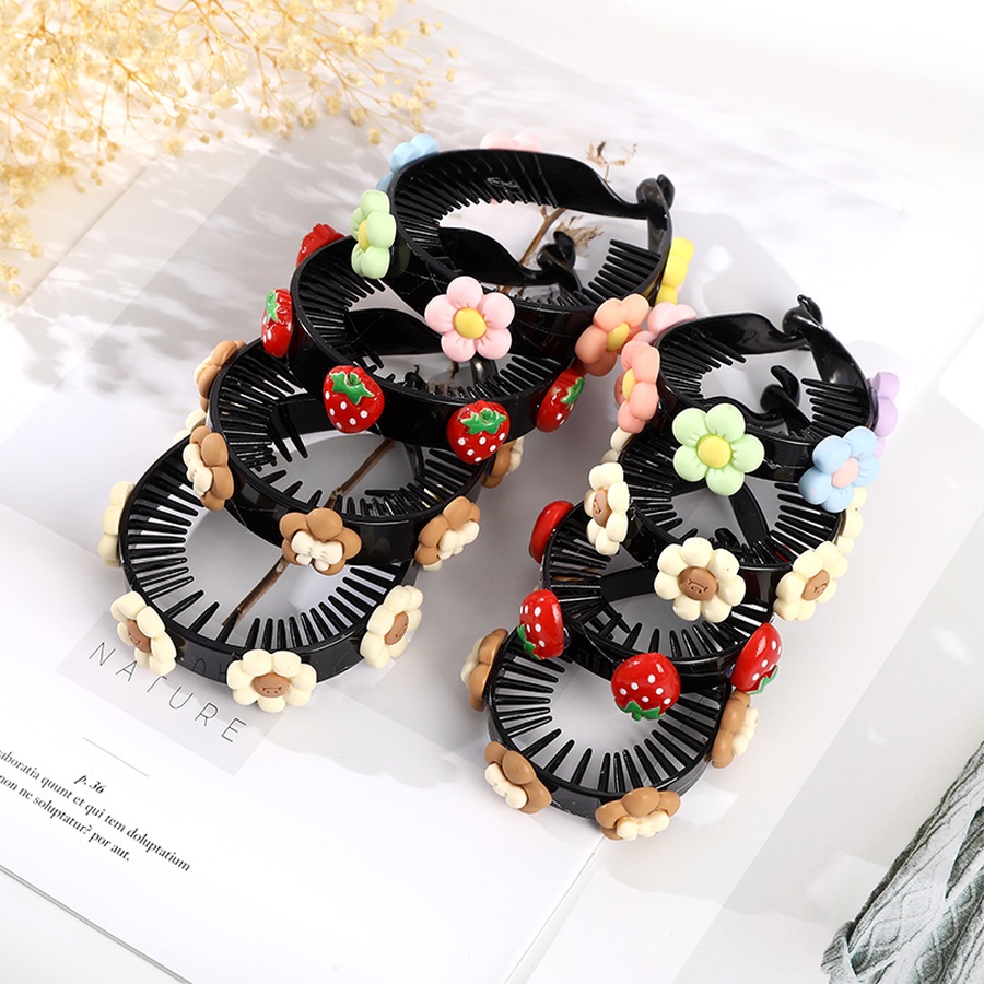 Kẹp Tóc Đuôi Ngựa Bằng Nhựa Họa Tiết Hoa Hoạt Hình Dễ Thương Phong Cách Hàn Quốc