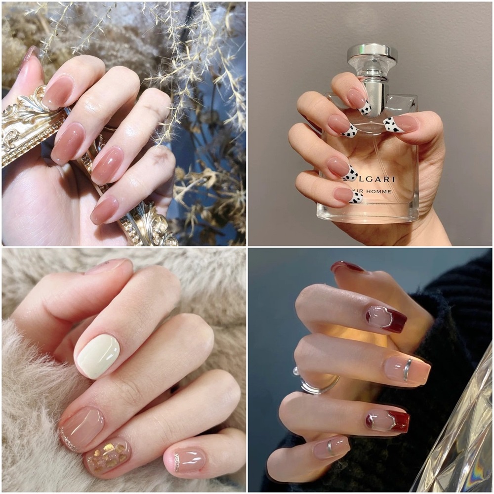 Bộ 24 Móng Tay Giả Ngắn Trung Bình Đính Kim Cương Giả Phong Cách Hàn Quốc