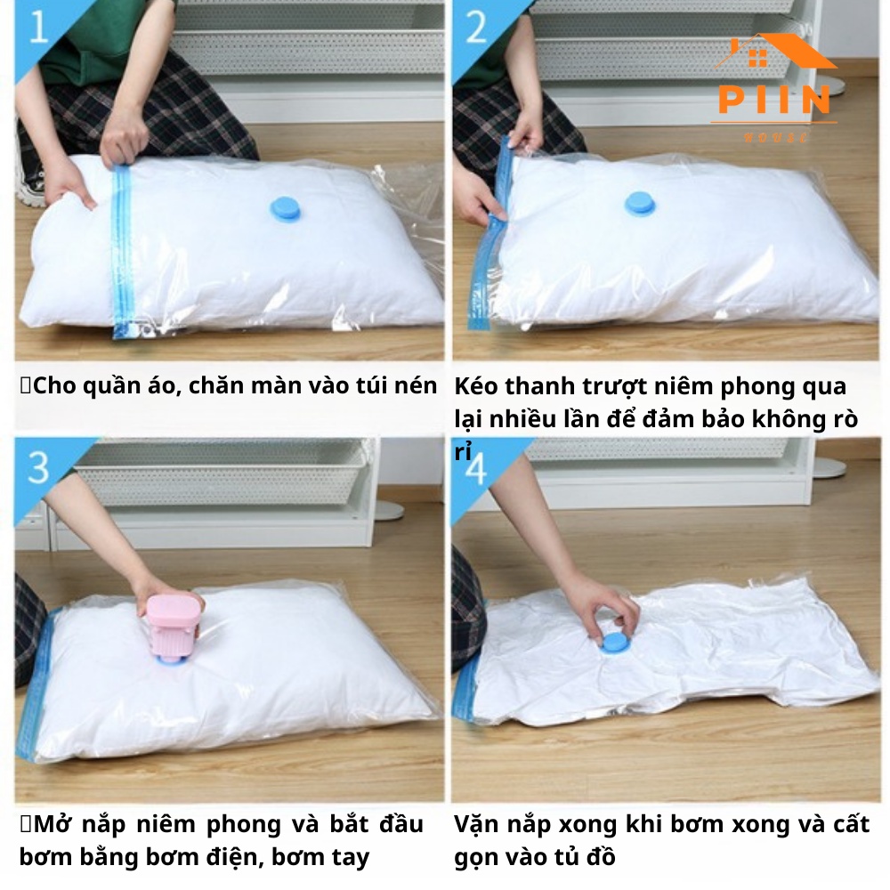 Túi hút chân không chăn màn, quần áo cao cấp tặng bơm tay khi mua từ 5 chiếc - PIIN HOUSE