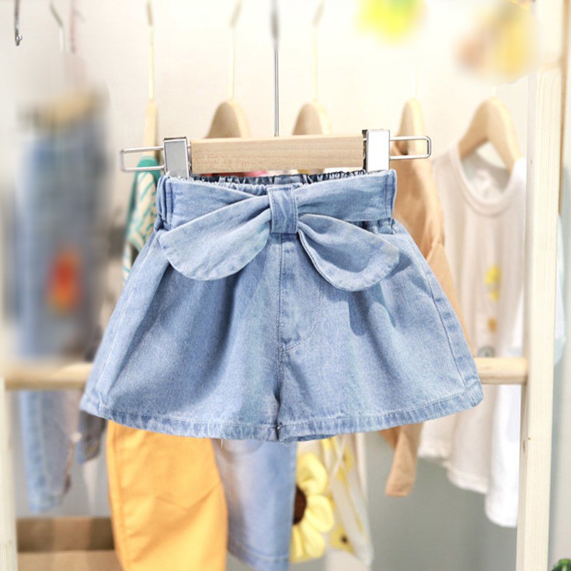 Quần short bé gái vải denim mỏng thời trang mùa hè phong cách Hàn Quốc