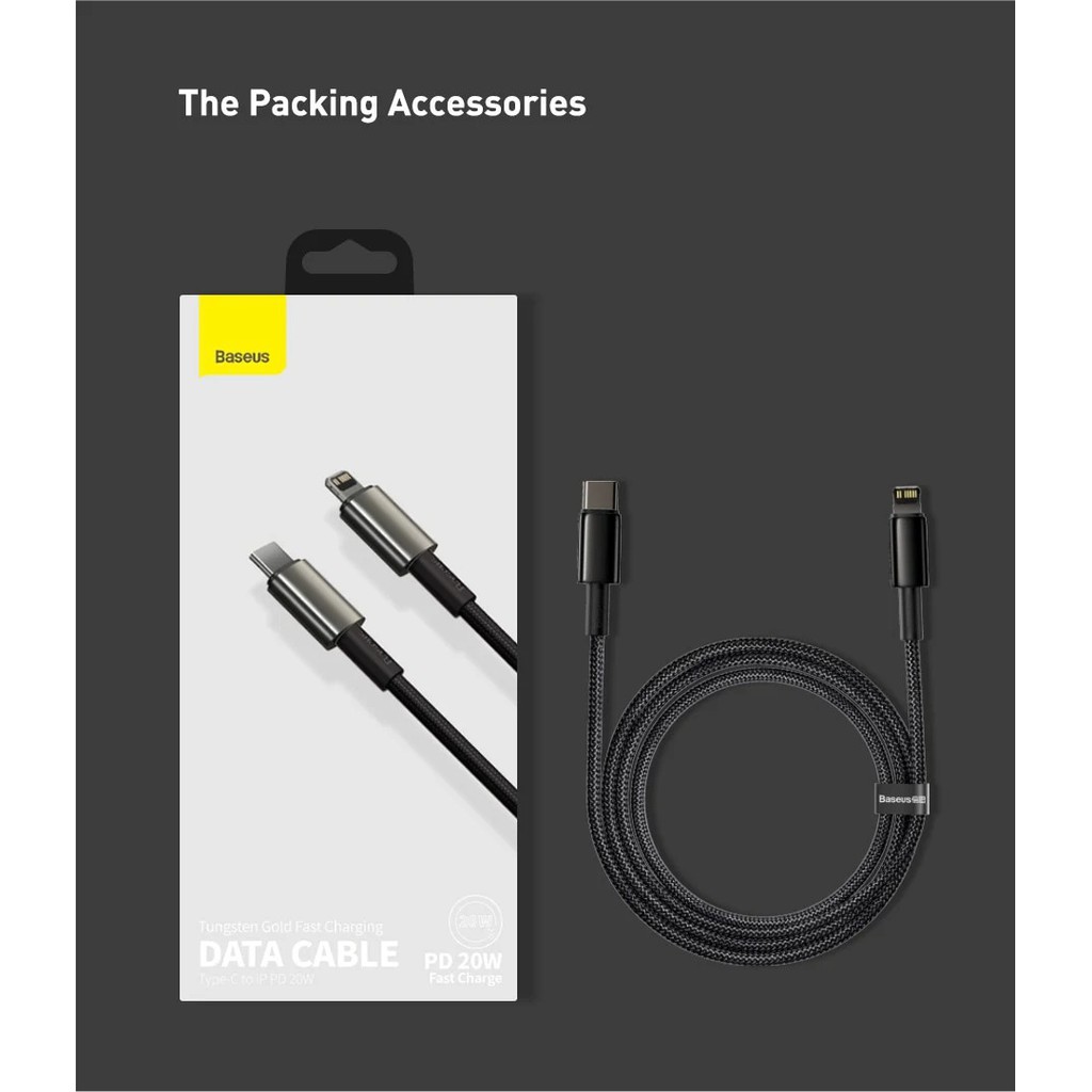 Cáp sạc nhanh PD 20W bện vải cao cấp chống đứt CHÍNH HÃNG BASEUS cho iPhone/ IPAD