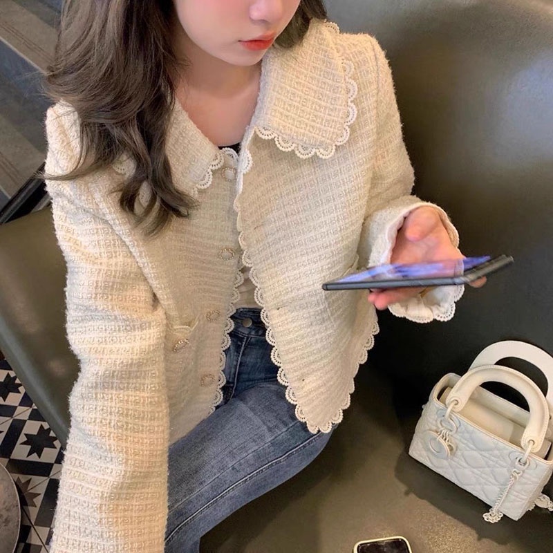 Áo Dạ Tweed Tiểu Thư Cổ Bèo Cúc Ngọc Dáng Ngắn M2754- Violet