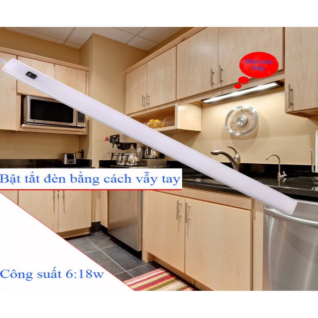 Đèn cảm ứng vẫy tay lắp tủ bếp dài 600mm Ánh Sáng Trắng Kèm Nguồn 12V 2A