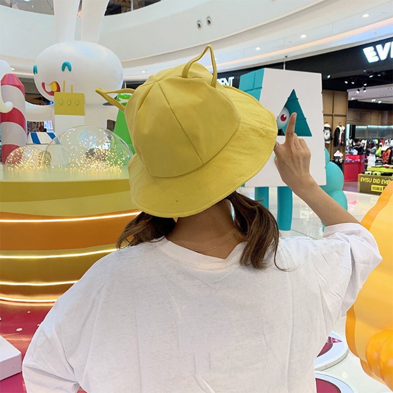 Nón Tai Bèo Vành Rộng Chất Liệu Cotton Màu Trơn Dễ Thương Cho Nữ