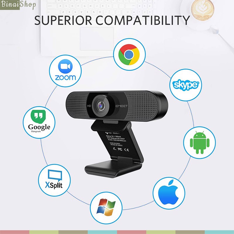 Webcam Họp Trực Tuyến Góc Rộng 90* Emeet C960 (Full HD1080P, Tự Động Lấy Nét Và Căn Chỉnh Ánh Sáng0 | BigBuy360 - bigbuy360.vn