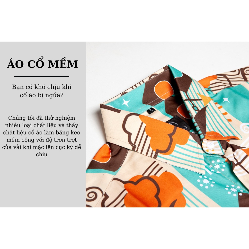 Áo sơ mi lụa mềm hoa văn cổ cho nam nữ đi biển áo nhóm co giãn thấm hút cực mát