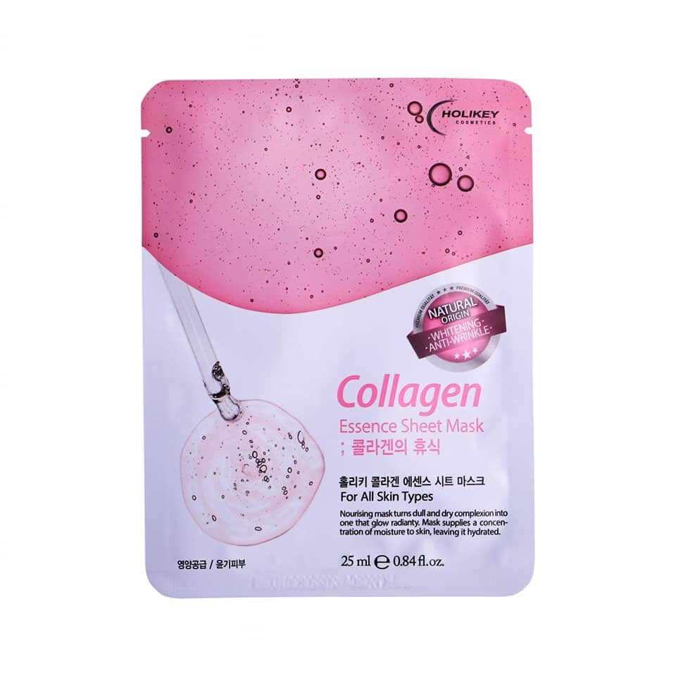 Hộp 10 Túi Mặt nạ giấy dưỡng da HOLIKEY Hàn Quốc chiết xuất từ Collagen làm căng & trắng da 25mlx10