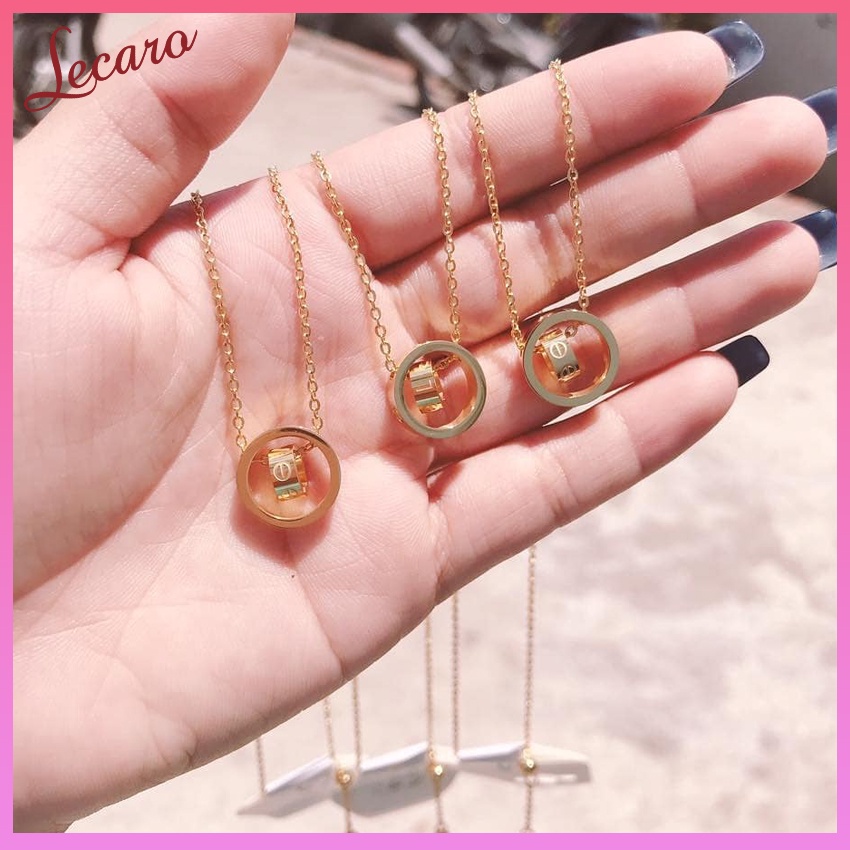 Lecaro Store -  Dây Chuyền Nữ Titan Mạ Vàng 18k Mặt Dây Chuyền 2 Nhẫn Lồng Thể Hiện Tình Yêu Vĩnh Cửu