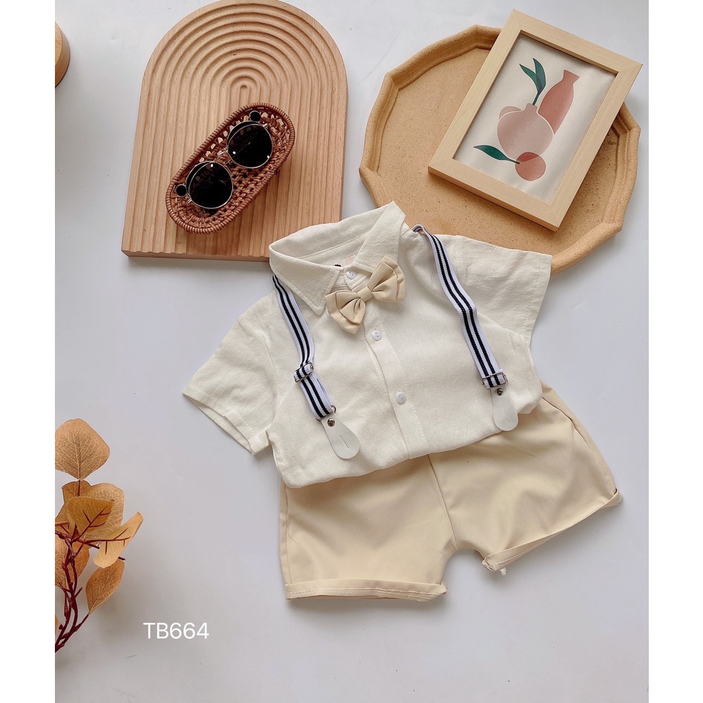 Set quần áo yếm áo sơmi cho bé chất liệu vải thô đũi thoáng mát, thấm hút mồ hôi đủ size cho bé 8-20kg