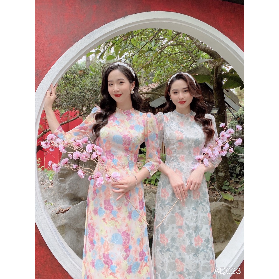 Áo dài cách tân KÈM QUẦN, áo dài TWINS STORE chất tơ hoa nổi mềm mại, cực xinh - AD023