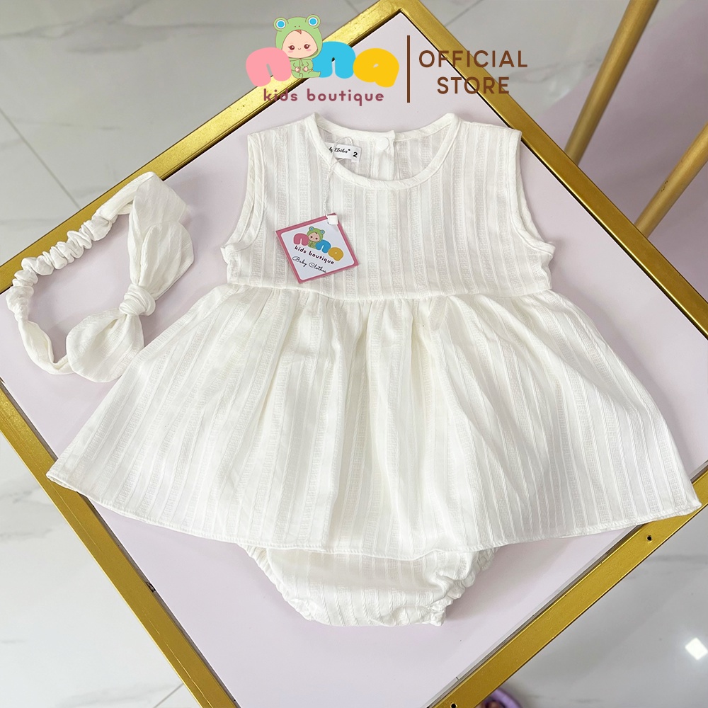 Váy body em bé gái sơ sinh Nina Kids Boutique Bộ đầy tháng sơ sinh bé gái Đồ hè cho bé Size 0m 24m Kèm Turban nơ