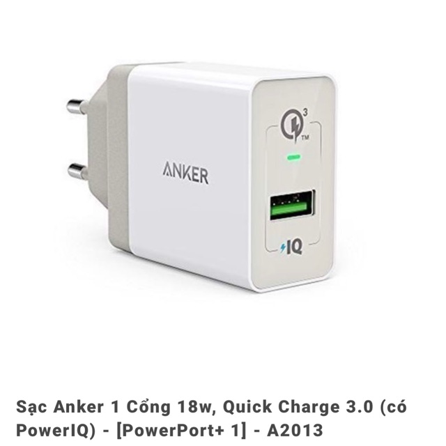 Sạc Anker 1 cổng 18W Quick Charge 3.0