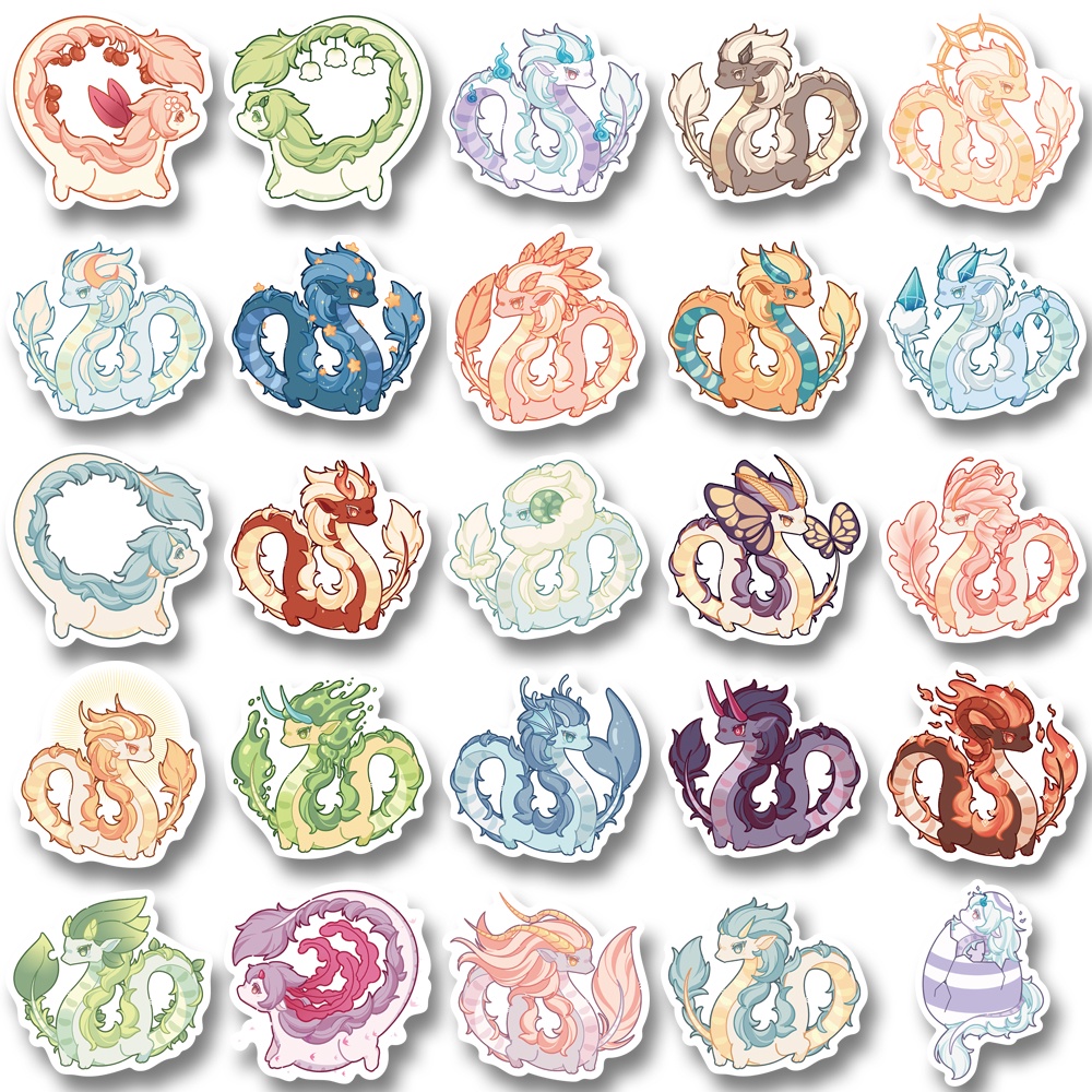 Bộ 50 Miếng Dán Trang Trí Laptop Chống Thấm Nước Hình Rồng Hoạt Hình Dễ Thương