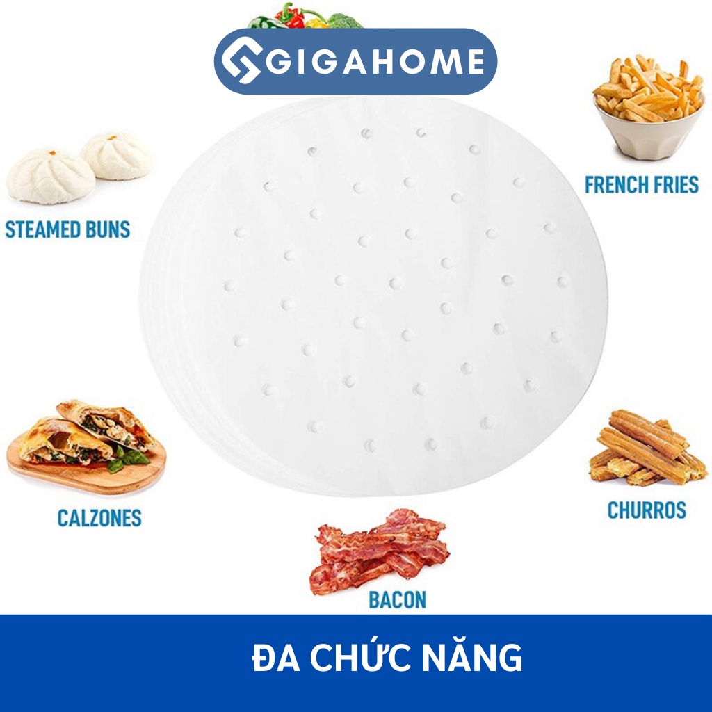 Combo 100 Tờ Giấy Nến Tròn Đục Lỗ Cho Xửng Hấp, Nồi Chiên Không Dầu 16.5cm GIGAHOME 10325