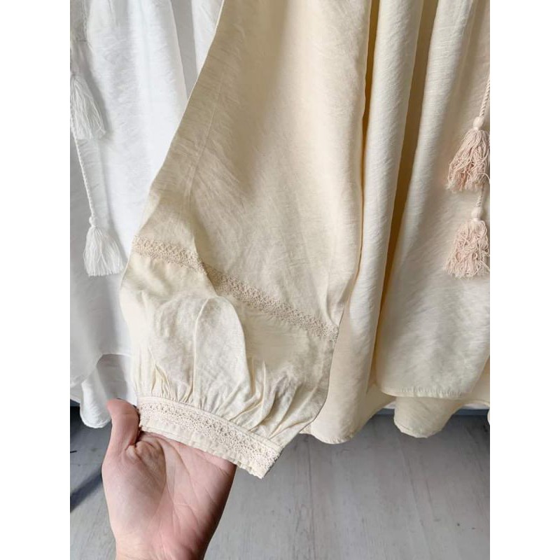 Áo sơ mi cổ rút dây vintage