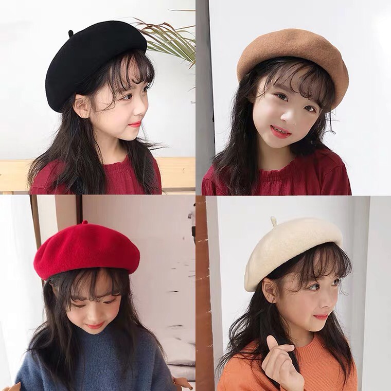 Mũ cho bé gái - Mũ nồi len beret siêu xinh có dây rút cho bé gái từ 2-8 tuổi chất mềm mịn có chóp củ cải ML02