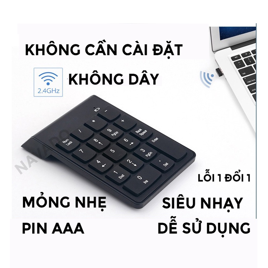 Bàn phím số rời không dây Numpad Wireless 2.4 GHz không cần cài đặt cho Laptop Máy tính K07 NAVADO