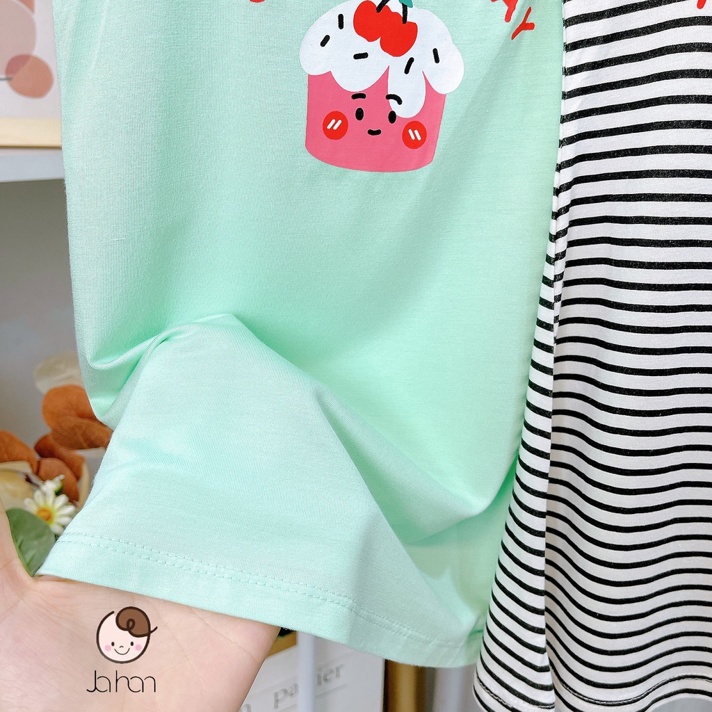 Váy Hai Dây Bé Gái Minky Mom Dáng Xòe Vải Thun Lạnh Kẻ Sọc In Hình Dễ Thương DAMBODY1