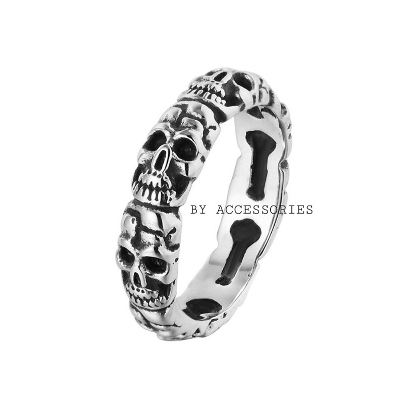 Nhẫn titan vòng đầu lâu không gỉ MR2114