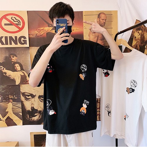 Áo phông nam nữ unisex tay lỡ thun form rộng CHIBI HH teen cổ tròn oversize cotton giá rẻ màu đen trắng tee pull
