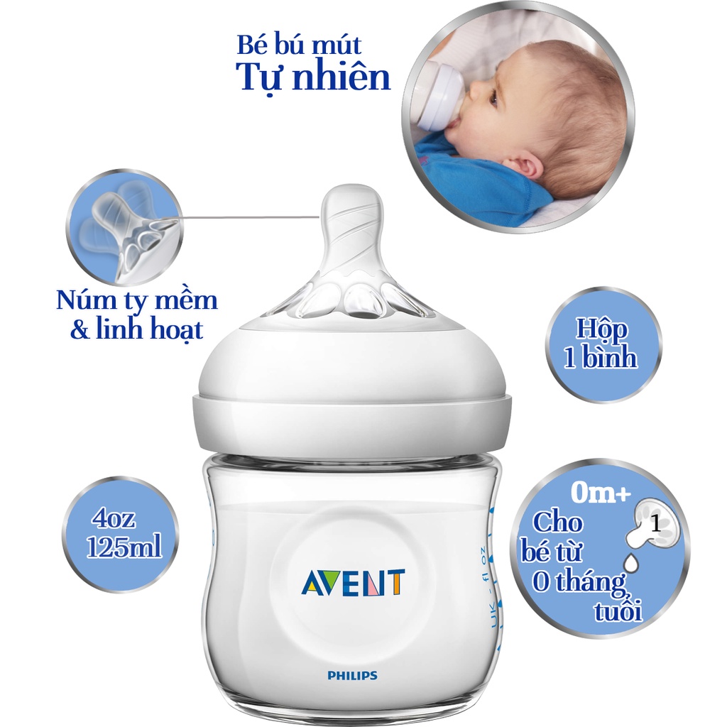 Philips Avent bình sữa mô phỏng tự nhiên 125ml cho bé từ 0 tháng SCF690/13