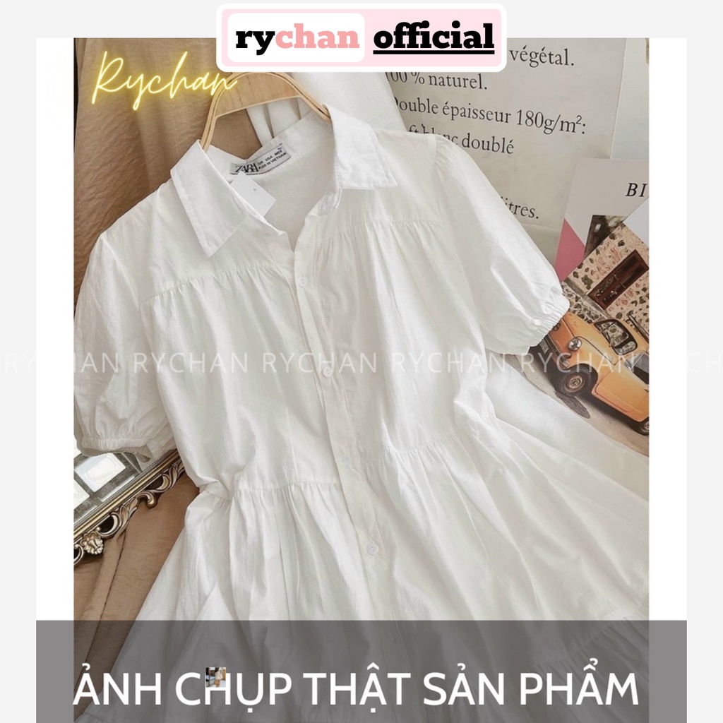 Đầm Xoè Babydoll Trắng Sơ Mi Nhún Tầng Đáng Yêu - DX0055