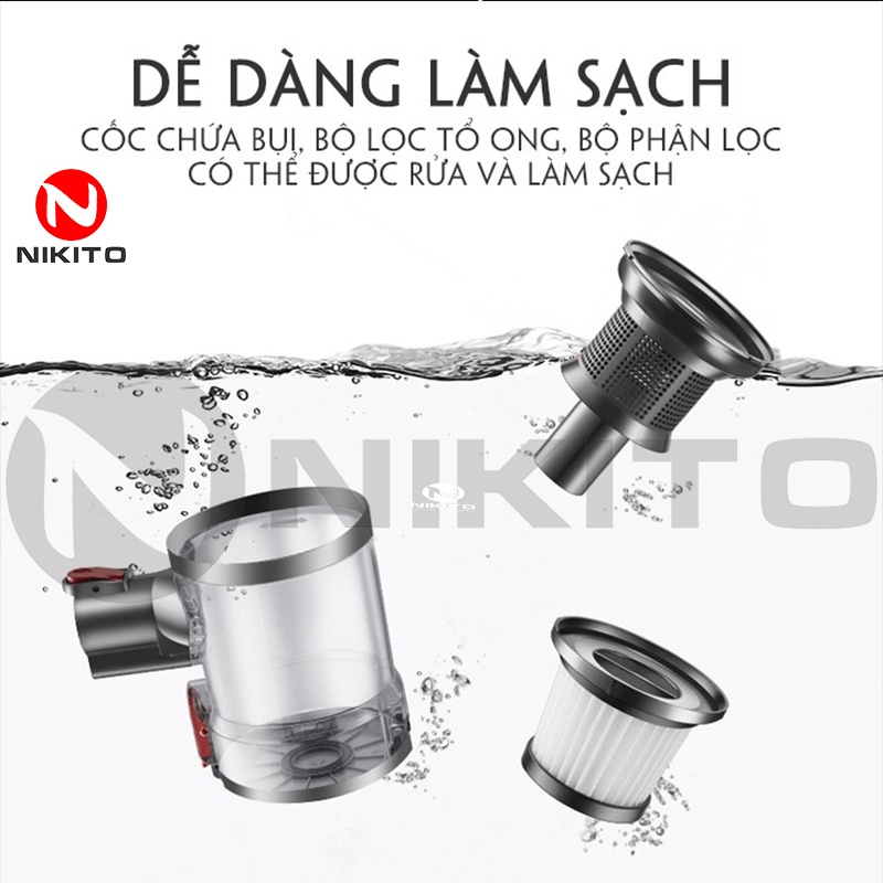 Máy Hút Bụi NIKITO VC2100 pin tích điện rời không dây cầm tay hút nệm sofa giường oto xe hơi gia đình - GIDISO