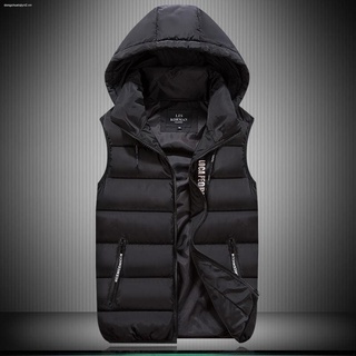 Áo khoác phao sát nách dáng rộng có mũ trùm đầu phong cách Hàn Quốc thời trang thu đông dành cho nam