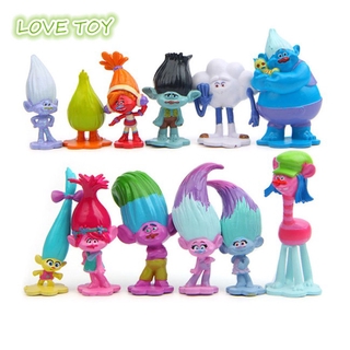 12pcs/lot Trolls Action Figure Poppy Simulation Model Kids Toys Children Gift Solid Doll Ornaments Cake Decoration