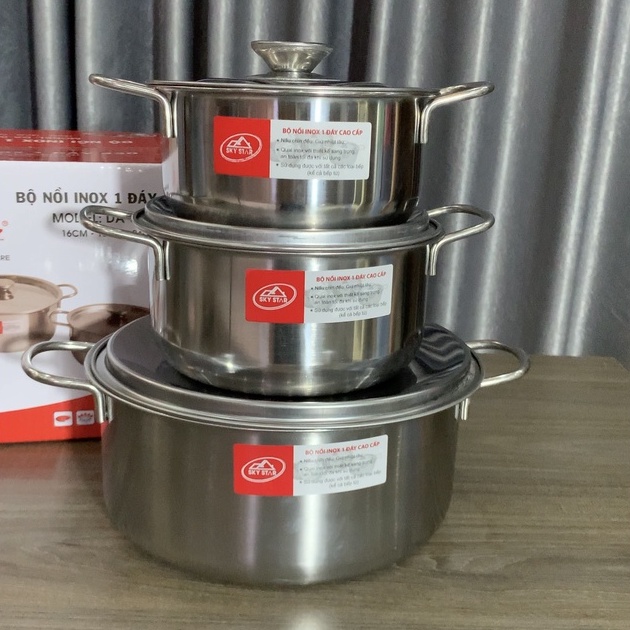 Nồi 3 đáy Sandwich inox 430 Elegan bếp từ size 20cm - Bộ nồi 3 món Inox 1 Đáy SKY STAR 430 1D-NI 16-18-24cm
